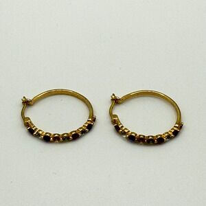 PAJ Gold Over Sterling Silver Multi Gemstone Hoop Earrings 925 Rainbow Latch